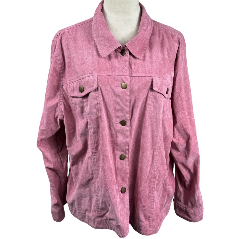 Bamboo Traders Womens Size 2X Pink Faux Suede Button Front Jacket Plus‎ Size